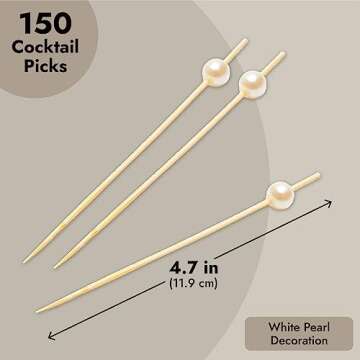 Okuna Outpost 150 Pack White Bamboo Pearl Toothpicks for Food - Cocktail Picks for Fancy Appetizers and Party Decor - 4.7 Inch Decorative Food Picks