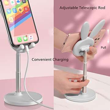 SOARCHICK Portable Cell Phone Stand for Desk Cute Bunny Height Angle Adjustable Tablet Phone Desktop Stand Holder Riser Compatible with iPhone, iPad, Tablets, Kindle, Switch, Smartphones (White)
