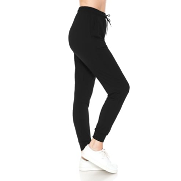 Womens Relaxed Fit Jogger Pants with Pockets - Black