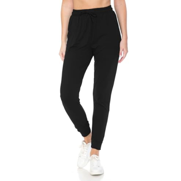Womens Relaxed Fit Jogger Pants with Pockets - Black