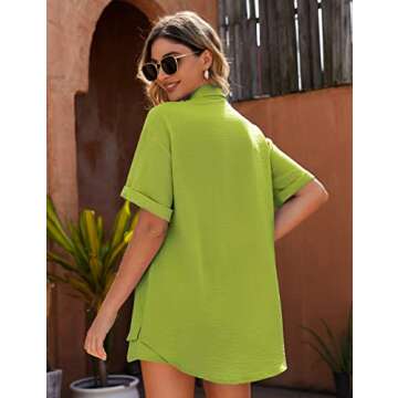 2 Piece Outfits for Women Vacation Outfits for Women Matching Sets for Women Button Down Short Sleeve Side Slit Shirt High Waist Shorts Set Summer Outfits Beach Outfits Avocado Green