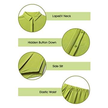 2 Piece Outfits for Women Vacation Outfits for Women Matching Sets for Women Button Down Short Sleeve Side Slit Shirt High Waist Shorts Set Summer Outfits Beach Outfits Avocado Green