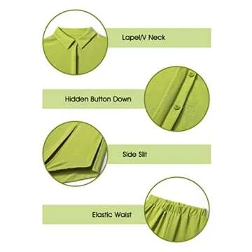 2 Piece Outfits for Women Vacation Outfits for Women Matching Sets for Women Button Down Short Sleeve Side Slit Shirt High Waist Shorts Set Summer Outfits Beach Outfits Avocado Green