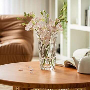 Funsoba Clear Glass Flower Vase Wide Mouth for Home Wedding Heavy Centerpieces Decorative (Clear)