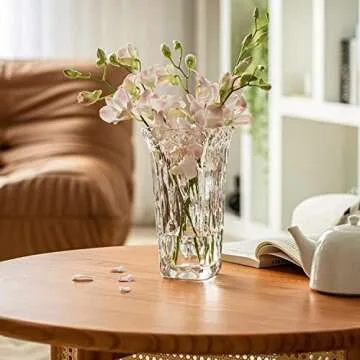 Funsoba Clear Glass Flower Vase Wide Mouth for Home Wedding Heavy Centerpieces Decorative (Clear)