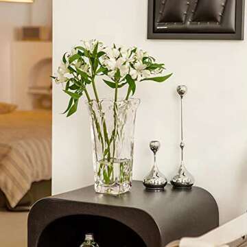 Funsoba Clear Glass Flower Vase Wide Mouth for Home Wedding Heavy Centerpieces Decorative (Clear)