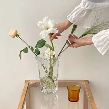 Funsoba Clear Glass Flower Vase Wide Mouth for Home Wedding Heavy Centerpieces Decorative (Clear)