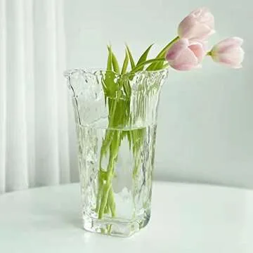 Funsoba Clear Glass Flower Vase Wide Mouth for Home Wedding Heavy Centerpieces Decorative (Clear)