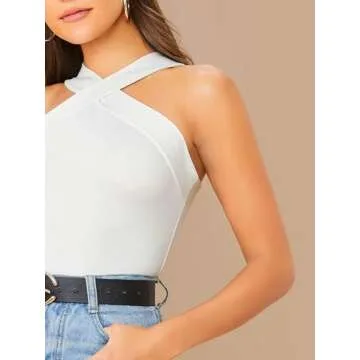Floerns Women's Solid Criss Cross Halter Top Sleeveless Tee Shirt White Solid M