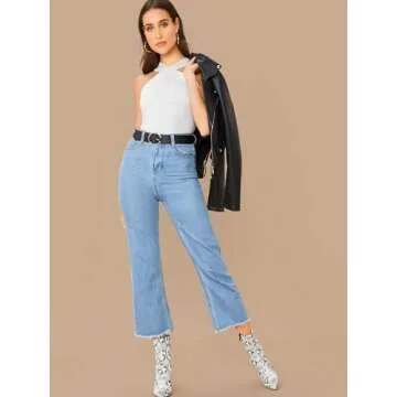 Floerns Women's Solid Criss Cross Halter Top Sleeveless Tee Shirt White Solid M