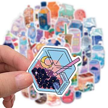 Dslalaly Bubble Tea Stickers,Flavor Drink Bottle Stickers | 50 Pcs | Summer Vinyl Waterproof Yogurt Juice Beer Bottle Stickers for Laptop,Water Bottles,Computer,Phone,Kids Teens Stickers