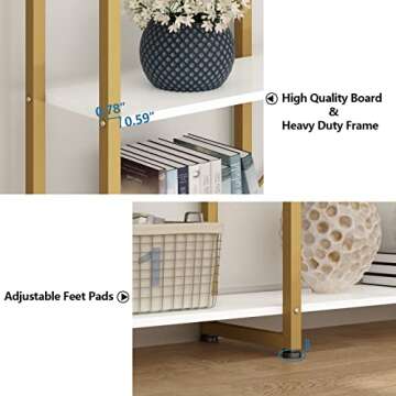 Auromie Triple Wide 5-Tier Bookshelf, 70.87" L x 79.13" H Extra Large Gold Bookcase, Tall Display Shelf with Metal Frame, Freestanding Etagere Storage Display Shelf for Home Office, White Gold