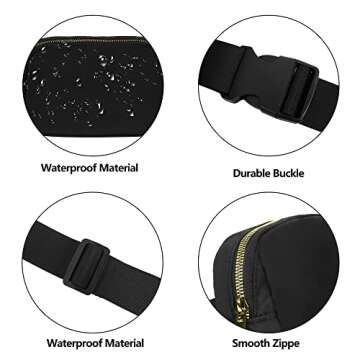 VKIOIP Unisex Fanny Pack Waist Belt Bag with Adjustable Strap,Hands Free Crossbody Fanny Bag with Zipper for Woman and Man,for Hiking,Running,Sports Gifts(Black)