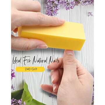 Maryton Nail Buffer Fine Grit Finishing Block, 240 Grit Professional Yellow Buffing Blocks for Natural Nails - Buff Nails Prior to Application of Gel Polish, Nail Lacquer, 5 Count