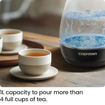Chefman 1L Electric Tea Kettle - Fast Boiling, Cordless Convenience, Safety Features