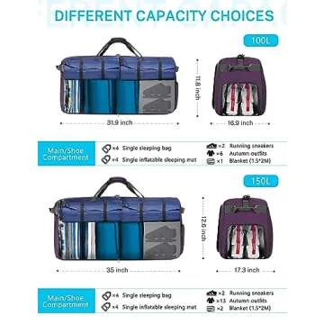 Gonex 40L Packable Travel Duffle Bag for Boarding Airline, Lightweight Foldable Gym Duffle Water Repellent & Tear Resistant Purple