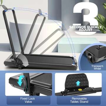 Under Desk Treadmill with Incline, 300lbs Walking Pad Treadmill with Handle Bar& Remote Control, 2.5HP Folding Treadmill for Home/Office, Installation-Free Jogging Running, Black White