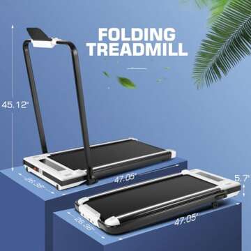 Under Desk Treadmill with Incline, 300lbs Walking Pad Treadmill with Handle Bar& Remote Control, 2.5HP Folding Treadmill for Home/Office, Installation-Free Jogging Running, Black White