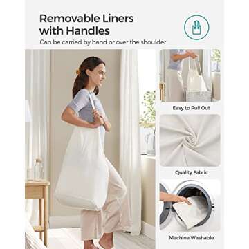 SONGMICS Laundry Hamper with Lid, 110L Clothes Hamper with 2 Removable Liner Bags, 6 Mesh Bags, Wicker Laundry Basket, Double Laundry Hamper for Laundry Room, 13 x 22.4 x 23.6 Inches, White ULCB52WT