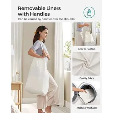 SONGMICS Laundry Hamper with Lid, 110L Clothes Hamper with 2 Removable Liner Bags, 6 Mesh Bags, Wicker Laundry Basket, Double Laundry Hamper for Laundry Room, 13 x 22.4 x 23.6 Inches, White ULCB52WT