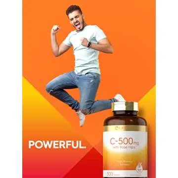Vitamin C with Rose Hips | 500mg | 300 Tablets | Vegetarian, Non-GMO, and Gluten Free Supplement | High Potency Formula | by Carlyle