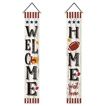 AVOIN Home Sweet Home Welcome Porch Sign Football Turkey, Fall Thanksgiving Sports Hanging Banner Flag for Yard Indoor Outdoor Party 12 x 72 Inch