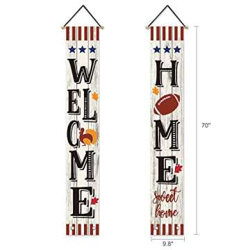 AVOIN Home Sweet Home Welcome Porch Sign Football Turkey, Fall Thanksgiving Sports Hanging Banner Flag for Yard Indoor Outdoor Party 12 x 72 Inch