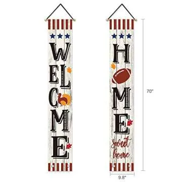 AVOIN Home Sweet Home Welcome Porch Sign Football Turkey, Fall Thanksgiving Sports Hanging Banner Flag for Yard Indoor Outdoor Party 12 x 72 Inch