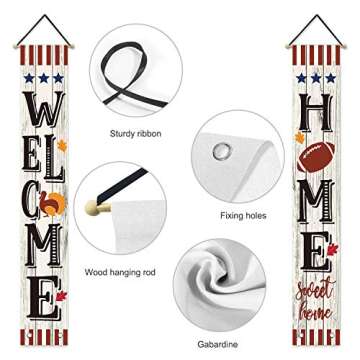 AVOIN Home Sweet Home Welcome Porch Sign Football Turkey, Fall Thanksgiving Sports Hanging Banner Flag for Yard Indoor Outdoor Party 12 x 72 Inch