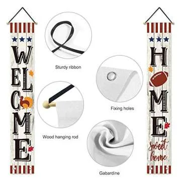 AVOIN Home Sweet Home Welcome Porch Sign Football Turkey, Fall Thanksgiving Sports Hanging Banner Flag for Yard Indoor Outdoor Party 12 x 72 Inch