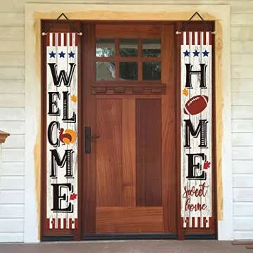 AVOIN Home Sweet Home Welcome Porch Sign Football Turkey, Fall Thanksgiving Sports Hanging Banner Flag for Yard Indoor Outdoor Party 12 x 72 Inch