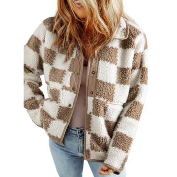 SHEWIN Causal Fleece Jacket - Stylish Plaid Winter Coat with Pockets