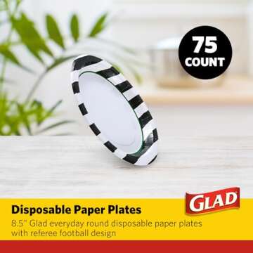 Glad Everyday Round Disposable Paper Plates with Referee Football Design | Cut-Resistant, Microwavab...