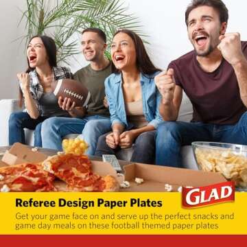 Glad Disposable Paper Plates with Referee Football Design | 75 Count