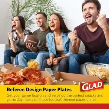 Glad Disposable Paper Plates with Referee Football Design | 75 Count