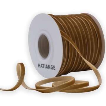 HATIANGE Khaki Velvet Ribbon Single Face 1/4 Inch X 50 Yards, for Gift Wrapping, Hair Bows, Choker, ...