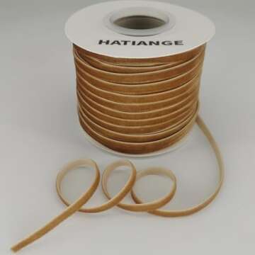 HATIANGE Khaki Velvet Ribbon 1/4 Inch X 50 Yards for Crafting