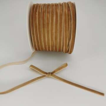 HATIANGE Khaki Velvet Ribbon 1/4 Inch X 50 Yards for Crafting