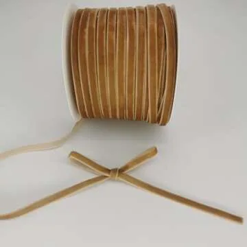 HATIANGE Khaki Velvet Ribbon 1/4 Inch X 50 Yards for Crafting