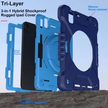 Andnary Case for 2024 iPad Mini 7 A17 Pro/2021 Mini 6 8.3 Inch Case with Built-in Pencil Holder/360° Rotating Handle Stand, Drop-Proof Cover for iPad Mini 7th/6th Generation 8.3", Navy+Blue