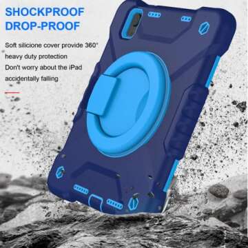 Andnary Case for 2024 iPad Mini 7 A17 Pro/2021 Mini 6 8.3 Inch Case with Built-in Pencil Holder/360° Rotating Handle Stand, Drop-Proof Cover for iPad Mini 7th/6th Generation 8.3", Navy+Blue