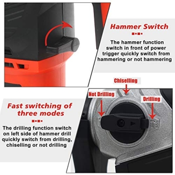 AOBEN Rotary Hammer Drill with Vibration Control and Safety Clutch,13 Amp Heavy Duty 1-1/4 Inch SDS-Plus Demolition Hammer for Concrete-Including 3 Drill Bits,Flat/Point Chisels.