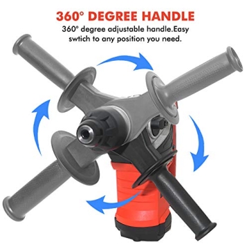 AOBEN Rotary Hammer Drill with Vibration Control and Safety Clutch,13 Amp Heavy Duty 1-1/4 Inch SDS-Plus Demolition Hammer for Concrete-Including 3 Drill Bits,Flat/Point Chisels.