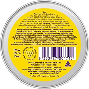 Beauty and the Bees Eco-Friendly Solid Conditioner Bar Real Beer & Honey for Normal Dry Oily or Curl...