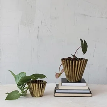 Pleated Metal Vase with Antique Brass Finish - Unique Decor