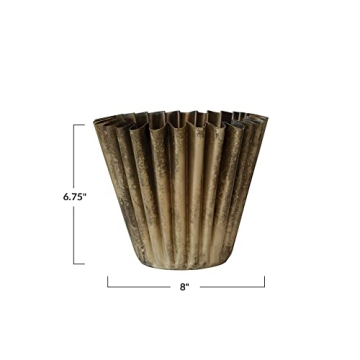 Pleated Metal Vase with Antique Brass Finish - Unique Decor