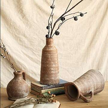 Earthenware Flower Vase Handmade Decorative Bud Vase Modern Tall Posy Bouquet Brown Centerpiece for Home Wedding Christmas Decor (Color : Brass, Size : 19×24cm)
