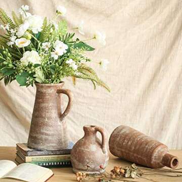 Earthenware Flower Vase Handmade Decorative Bud Vase Modern Tall Posy Bouquet Brown Centerpiece for Home Wedding Christmas Decor (Color : Brass, Size : 19×24cm)