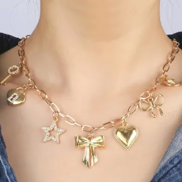 Bonjoutry Charm Necklace - Dainty Gold Pendant Jewelry