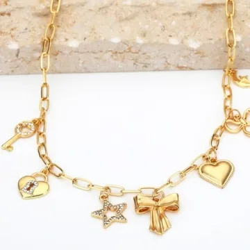 Bonjoutry Charm Necklace - Dainty Gold Pendant Jewelry